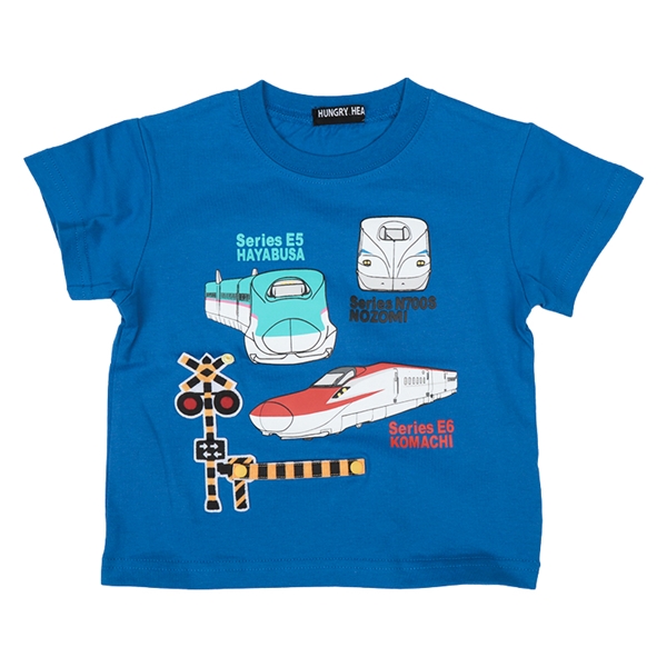 [キッズ]新幹線遮断機Ｔシャツ　ブルー ブルー 100cm