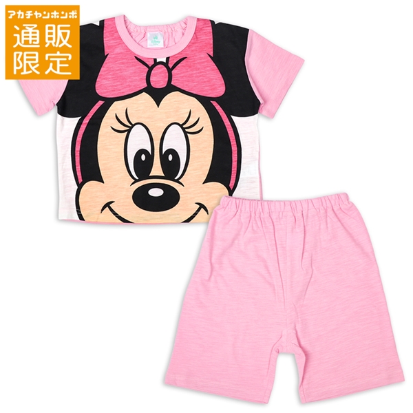 【通販限定】[キッズ]半袖パジャマ　フェイスプリント　ミニー ピンク 100cm