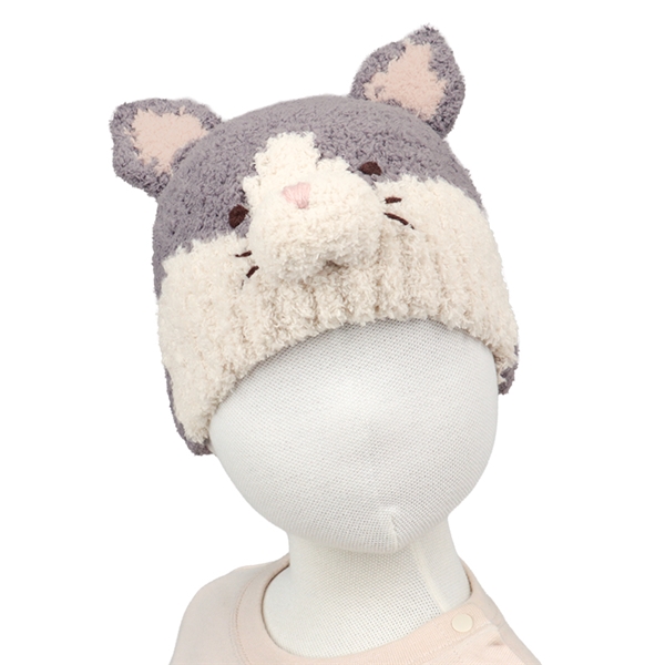 [48~50cm]ニット帽　アニマルモコモコ　かぞく　ねこ グレー 48~50cm