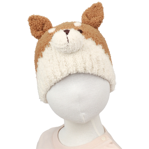 [48~54cm]ニット帽　アニマルモコモコ　かぞく　柴犬 オレンジ 48~50cm