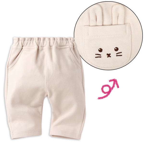 [ベビー]7分丈パンツ　ポケット　刺しゅう　ベージュ ベージュ 80cm