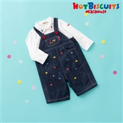 [ギフト] くるま刺繍 オーバーオール＆ポロシャツセット【BOX付き】 インディゴブルー　[ミキハウス　ホットビスケッツ]
