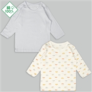 【再値下】【SALE】[ベビー]速く乾く　長袖　丸首シャツ　２枚組　くるま　サックス