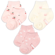 [ベビー]アンクルソックス３足組　うさぎチェリー　ピンク