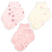 [キッズ]アンクルソックス３足組　うさぎチェリー　ピンク