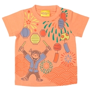 【再値下】【SALE】[ベビー]半袖Ｔシャツ　おさるのジョージ　和柄　オレンジ