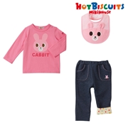【お買い得パック】[ベビー]Ｔシャツ＆パンツセット ピンク　[ミキハウス　ホットビスケッツ]