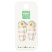お花のミニパッチン２本セット（チェック） ベージュ