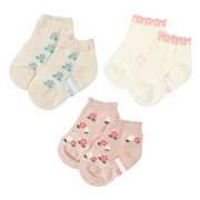 [ベビー]ショートソックス３足組　お花 ピンク