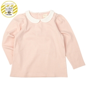 [ベビー]いつものＴシャツ　長袖　天竺素材　襟付き　ピンク