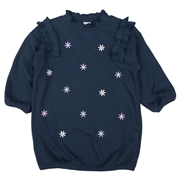 【SALE】[キッズ]長袖ワンピース花刺しゅう　ネイビー