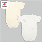 ロンパース２枚組スナップ半袖　ドット　クリーム