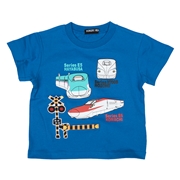 [キッズ]新幹線遮断機Ｔシャツ　ブルー