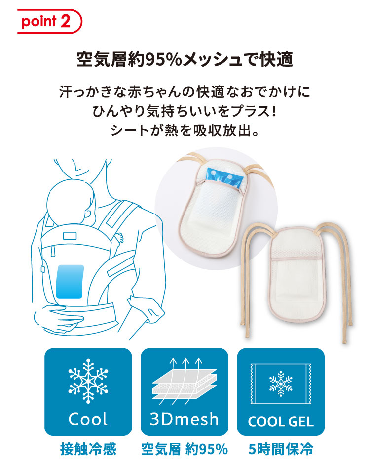 空気層約95%メッシュで快適