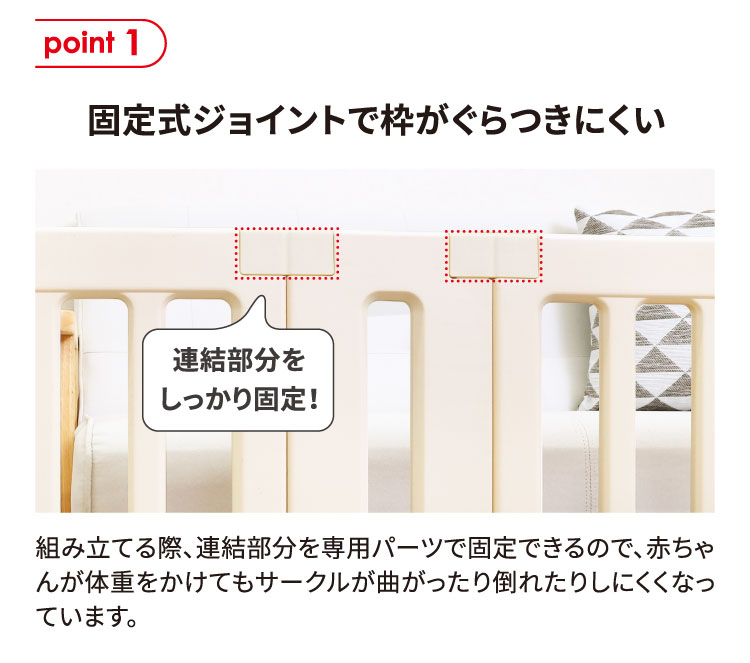 固定式ジョイントで枠がぐらつきにくい
