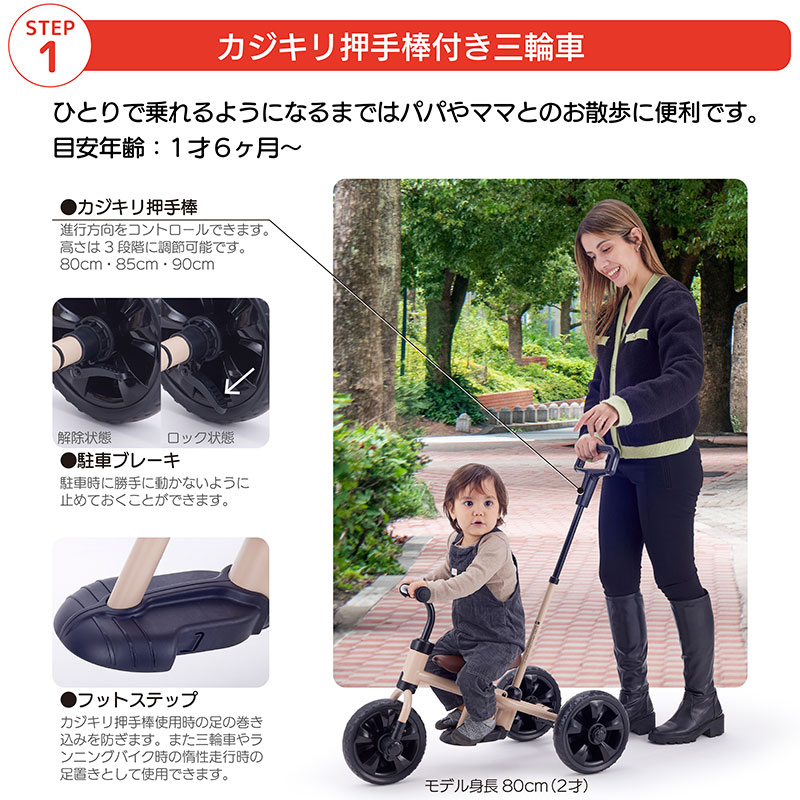 STEP1 カジキリ押手棒付き三輪車