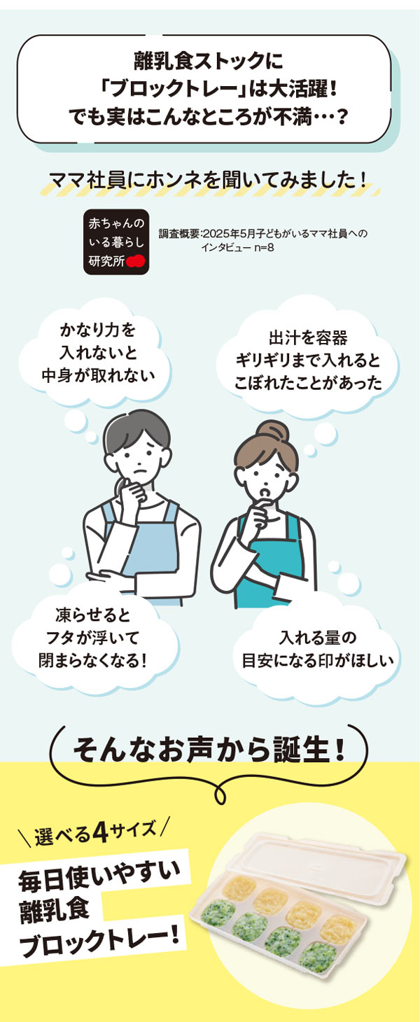 選べる4サイズ、毎日使いやすい離乳食ブロックトレー