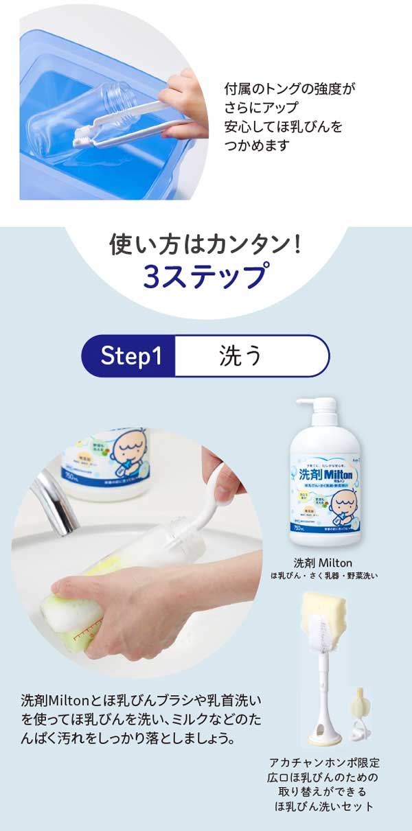 使い方は簡単スリーステップ、ステップ１洗う