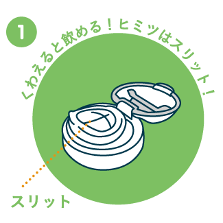 くわえると飲める。ヒミツはスリット！！