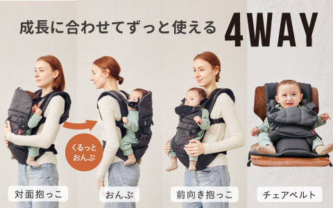 「対面抱っこ」「おんぶ」「前向き抱っこ」「チェアベルト」とあらゆるシーンで活躍