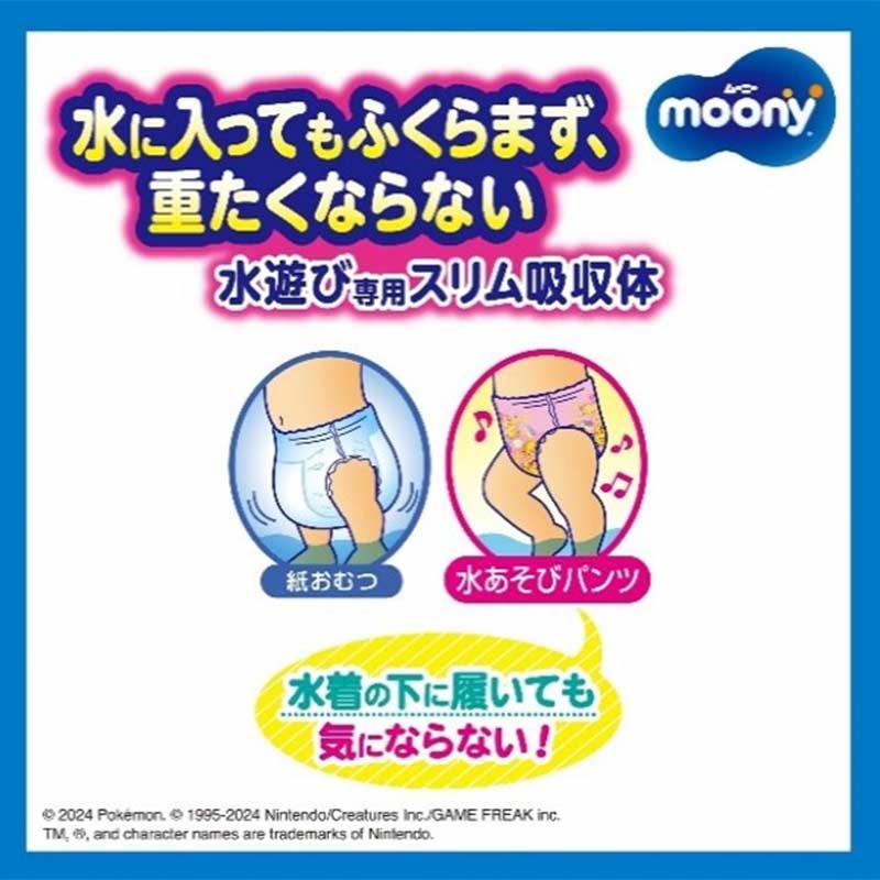 水に入っても、ふくらまず重たくならない水遊び専用スリム吸収体だから、水着の下に履いても気にならない！