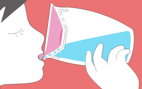 ミラクルカップで飲む横顔のイラスト