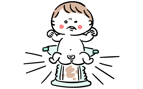 おむつのサイズが合わなくてしかめっ面になっている赤ちゃんのイラスト